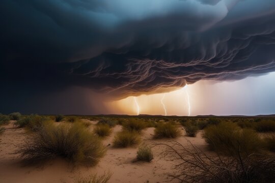 The Dangerous Beauty of Desert Thunderstorms: An Exciting Photography Collection, GENERATIVE AI