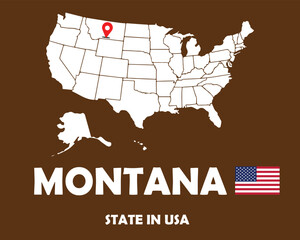 Fototapeta na wymiar Montana state of USA text design with America flag and white silhouette map.