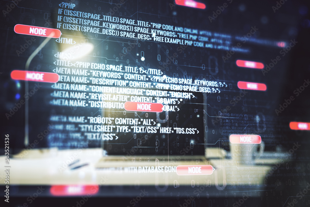 Poster abstract creative coding illustration on modern computer background, software development concept. m