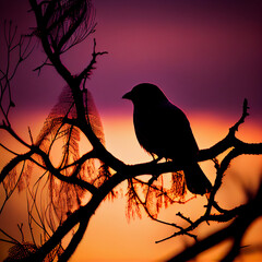 silhouette of a bird in a branch, generative ai