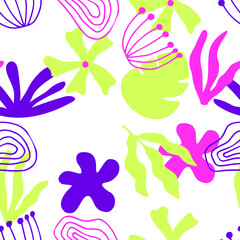 Abstract summer seamless pattern with flowers. Geometry simple floral background