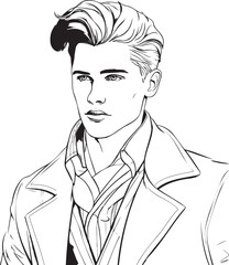 Stylish handsome man in fashion clothes. Fashion man. Hand drawn male model.