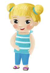 cartoon child kid boy taking off or putting on summer spring clothes by him self childhood illustration for kids