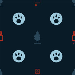 Set Walkie talkie, Tree and Paw search on seamless pattern. Vector
