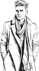 Stylish handsome man in fashion clothes. Fashion man. Hand drawn male model.