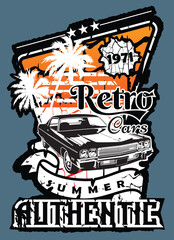 vector illustration of old car t-shirt design with retro summer concept