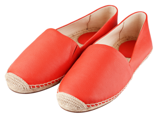 Red leather espadrilles without laces isolated on transparent background Full Depth of Field