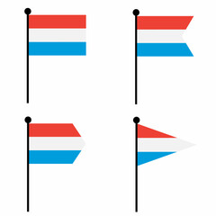 Luxembourg waving flag icon set in 4 shape versions. Collection of flagpole sign for identity, emblem, and infographic. 