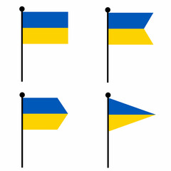 Ukraine waving flag icon set in 4 shape versions. Collection of flagpole sign for identity, emblem, and infographic. 