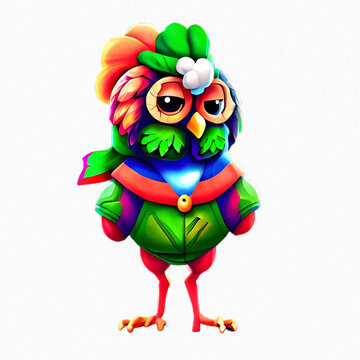 Cute and adorable owl wearing Custome outfits, transparent image, AI art.