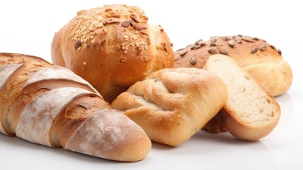 Fototapeta premium Composition with breads isolated on white table, close-up. Generative AI