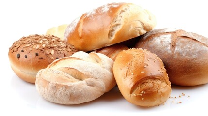 Composition with breads isolated on white table, close-up. Generative AI