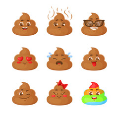 Set of cute poop character with different emotions.