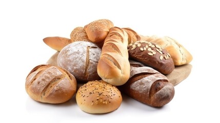 Composition with breads isolated on white table. Generative AI