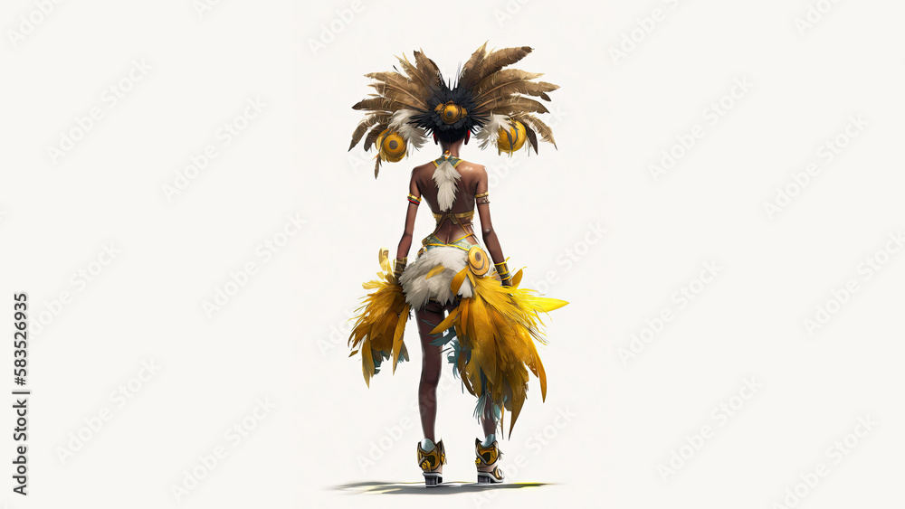 Canvas Prints 3d render, rear view of brazilian female samba dancer character standing on white background and cop