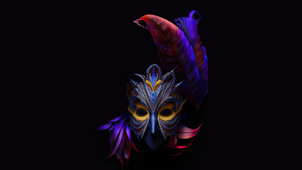 Colourful Masquerade Mask With Feathers, Carnival Concept.