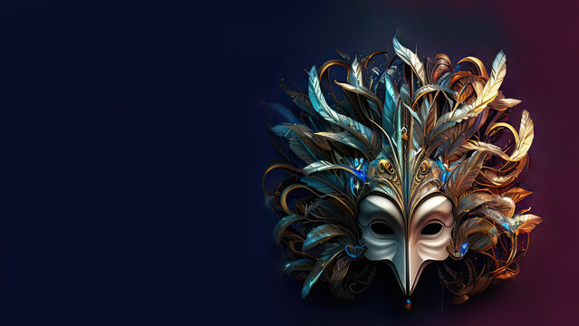 Colourful Masquerade Mask With Feathers, Carnival Concept.