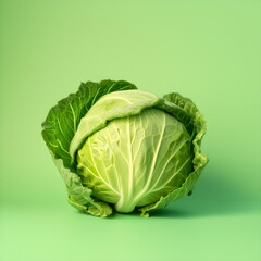 Fototapeta premium cabbage isolated on green studio background, made with generative ai