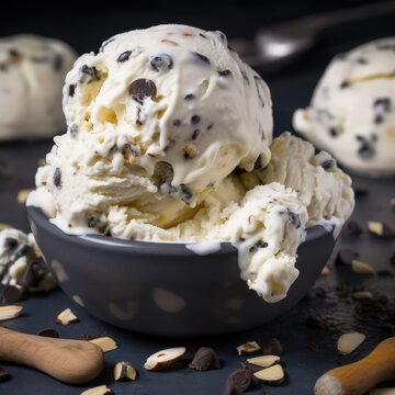 stracciatella ice-cream, close up - ai generated