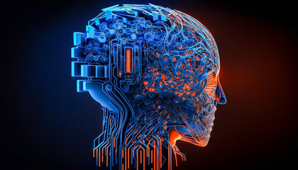 Obraz premium robot with big data of brain and high technology, Generative ai