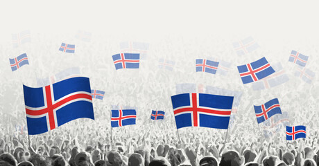 Abstract crowd with flag of Iceland. Peoples protest, revolution, strike and demonstration with flag of Iceland.