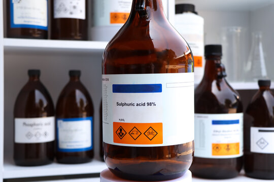 sulfuric acid in glass, Hazardous chemicals and symbols on containers