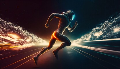 A fast running runner leaves behind a speed light. Generative AI