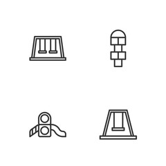 Set line Swing for kids, Slide playground, Swings and Hopscotch icon. Vector