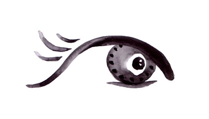 Brush stroke eye. Black ink vision icon, hand drawn grunge ophthalmologist symbol, rough stroke brush eyes sign, open eye watercolor illustration