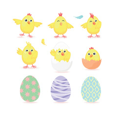 Easter chicks collection in cartoon style