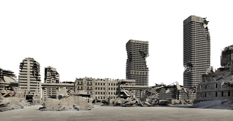 A ghost town born of war on a transparent background. © jomphon