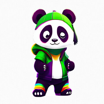 cute panda wearing hoodie outfit and hat, transparent image, AI art.