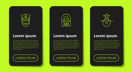 Set line Captain of ship, Inflatable boat with motor and Submarine. Business infographic template. Vector © Iryna