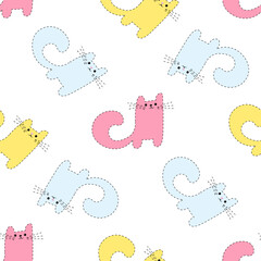 Seamless pattern - funny cartoon kittens.