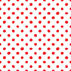 Tile vector pattern with hand drawn red polka dots on white background