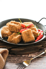 tahu sumedang or fried tofu with chili
