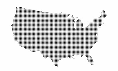 USA or United States of America dotted map with grunge texture in dot style. Abstract vector illustration of a country map with halftone effect for infographic. 