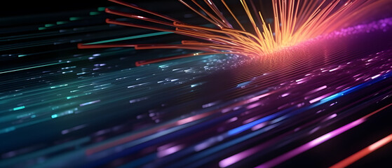 Fototapeta premium Optical fiber stripes illustration with the transmitted information. Generative AI