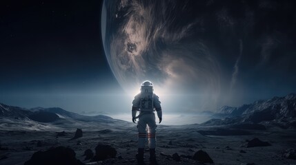 Fototapeta na wymiar Astronaut in outer space in a alien world, made with generative ai