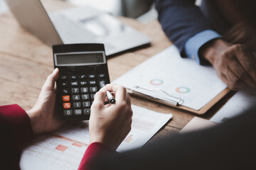 Groups of people joining in discussions, business meetings, startup company sales team meetings, brainstorming and summary of company performance. Business strategy management concept.