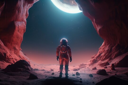 Astronaut in outer space in a alien world, made with generative ai