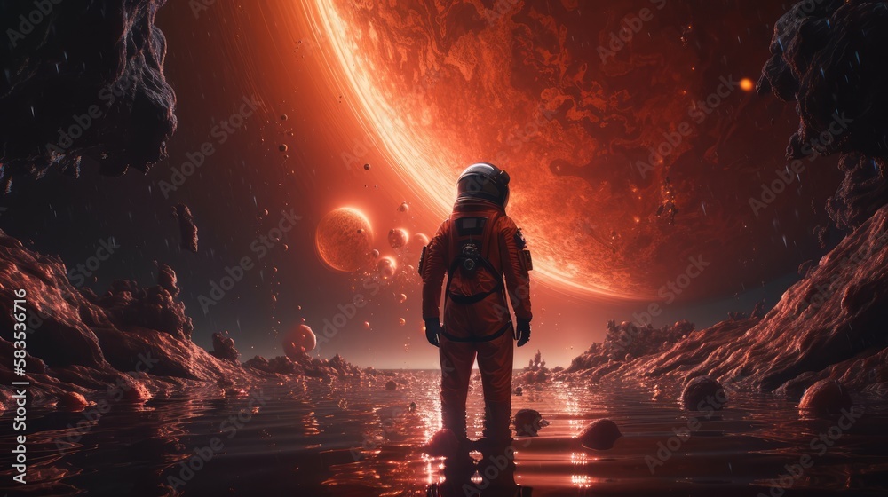 Wall mural astronaut in outer space in a alien world, made with generative ai