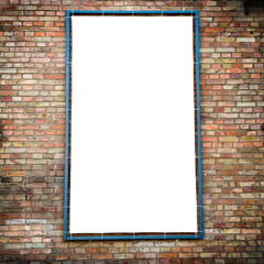 Empty billboard on brick wall in PNG isolated on transparent background