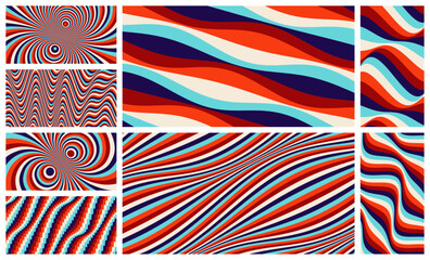 Abstract background made of many colored lines. Wavy pattern with optical illusion. Psychedelic stripes. Op art design. Vector illustration for brochure, flyer, card, banner or cover.
