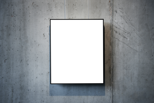 Empty frame on wall in PNG isolated on transparent background