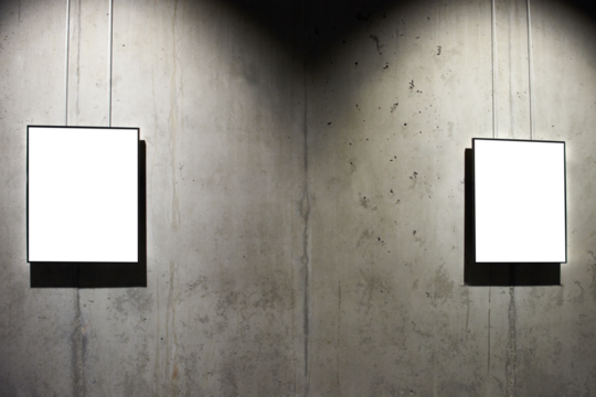 Empty frame on wall in PNG isolated on transparent background