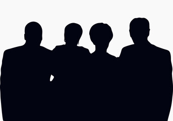 Silhouettes of men and women in an embrace, hugging, the concept of a warm meeting, group, unity, vector isolated