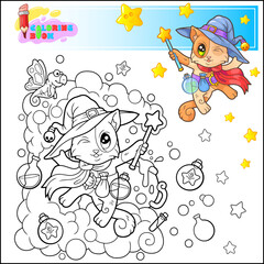 cute cartoon cat witch coloring book