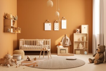 charming style brown walls in a kids' room. Generative AI