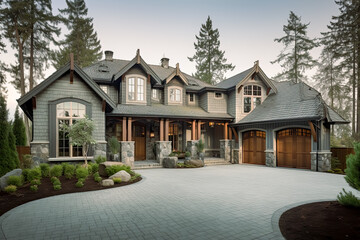 Beautiful Fancy  Home Exterior. Generative Ai.  luxury, modern, contemporary, and traditional.  - obrazy, fototapety, plakaty